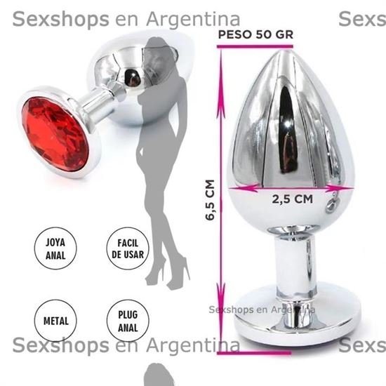 Joya anal de metal SMALL con piedra roja